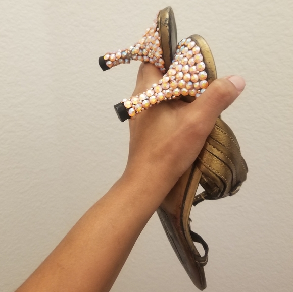 Christian Dior Heels Bronze Gold Jewelled Crystal Heels Dior Mules Size 7.5 - Picture 4 of 16